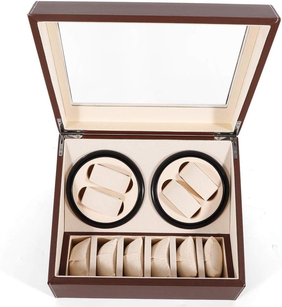 SHZICMY Automatic Watch Winder Display Box, 4+6 Leather Rotating Display Box Luxury Storage Case (USA Stock) (Brown): Home & Kitchen