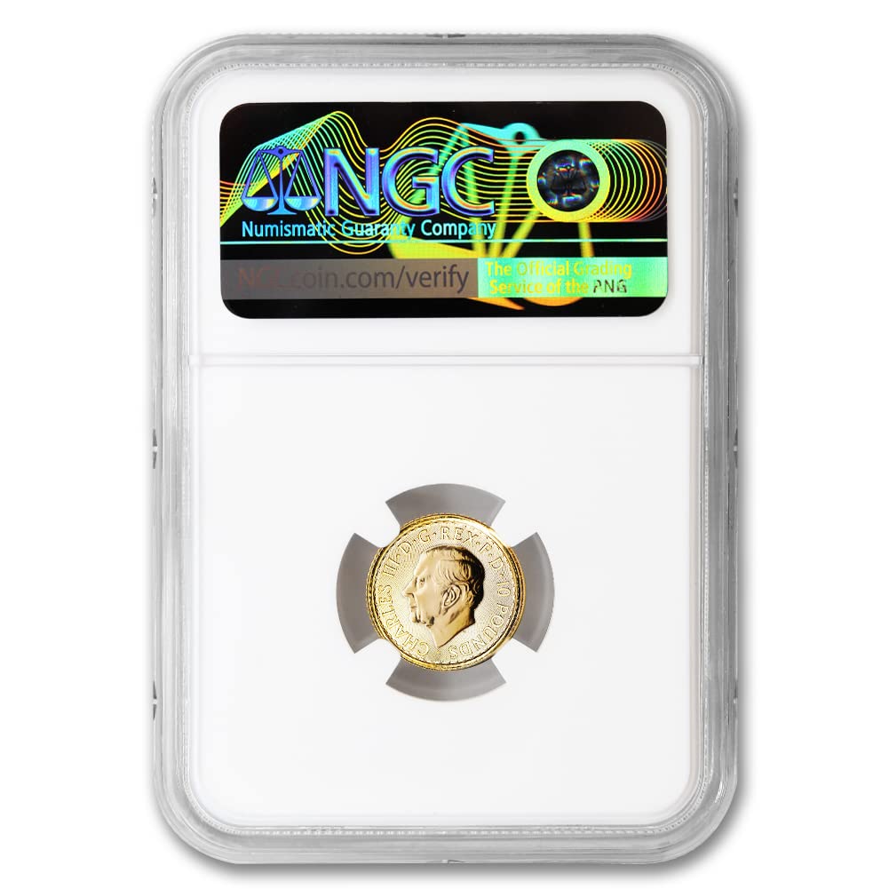 2023 1/10 oz British Gold Britannia Coin (King Charles III) Gem Uncirculated (First Day of Issue) by the Royal Mint 24K 10£ NGC GEMUNC