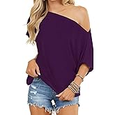 Eniloyal Off The Shoulder Tops for Women Short Sleeve Trendy T Shirts Loose Batwing Summer Going Out Oversized Blouse Tunic
