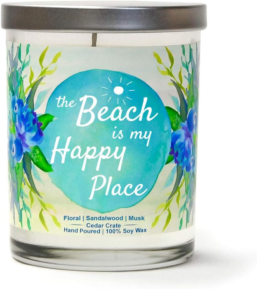 The Beach is My Happy Place - Beach Candle, Beach Themed Gifts for Women, Beach Themed Decor for Best Friends, BFF, Beach Lovers Candle, Beach House Candle for Lovers of The Ocean Sand, Sea or Lake.
