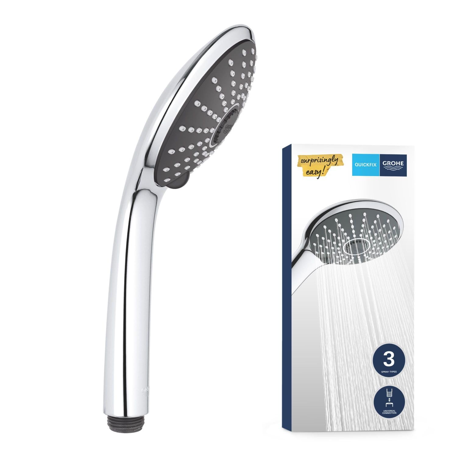 GROHE Vitalio Joy Massage 110 - Hand Shower - 3 Spray Options (Rain, Massage, SmartRain) - Anti-Limescale System - Universal Mounting System - 9.5 l/min Flow Limiter - Water Saving - Chrome - 27319000