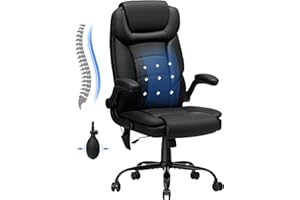 HOFFREE Big and Tall Office Chair 450lbs Heavy Duty Executive Desk Chair with Adjustable Lumbar Support High Back Ergonomic Home Computer Leather Chair with Padded Flip-up Arms for Heavy People,Black