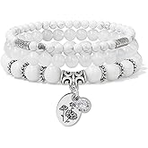 Bolinailo 3PCS Crystal Bracelet for Women, Birthstone Amethyst Bead Bracelet Set Stretch Healing Natural Stone Charm Bracelets Birthday Jewelry Gifts for Women