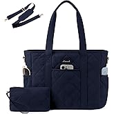LOVEVOOK Puffer Tote Bag for Women with Cup Holder,Work Tote Bag with Zip, Quilted Nurse Teacher Shoulder,Gifts for Her