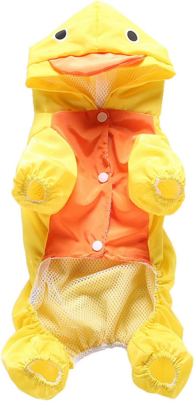 SMALLLEE_LUCKY_STORE Cute Duck Raincoat for Small Dogs with Hoood Leash D-ring Puppy Botton Down Rain Jacket Full Boby 4 leg Jumpsuit Lightweight Waterproof Clothes,Yellow XS - Image 5