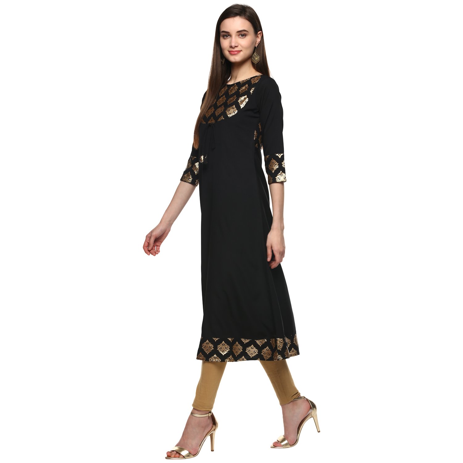 alc creations women's faux crepe a-line kurti