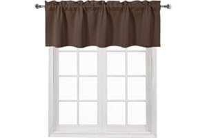DWCN Blackout Valance for Windows Rod Pocket Window Valance Curtains for Kitchen Basement 60 x 18 inch Long,1 Panel, Brown