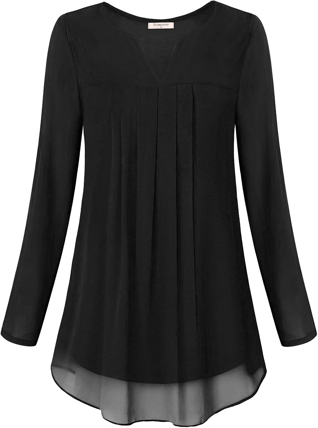 Nomorer Black Tunics, Women's Pleated Chiffon Shirttail Tee Overlay