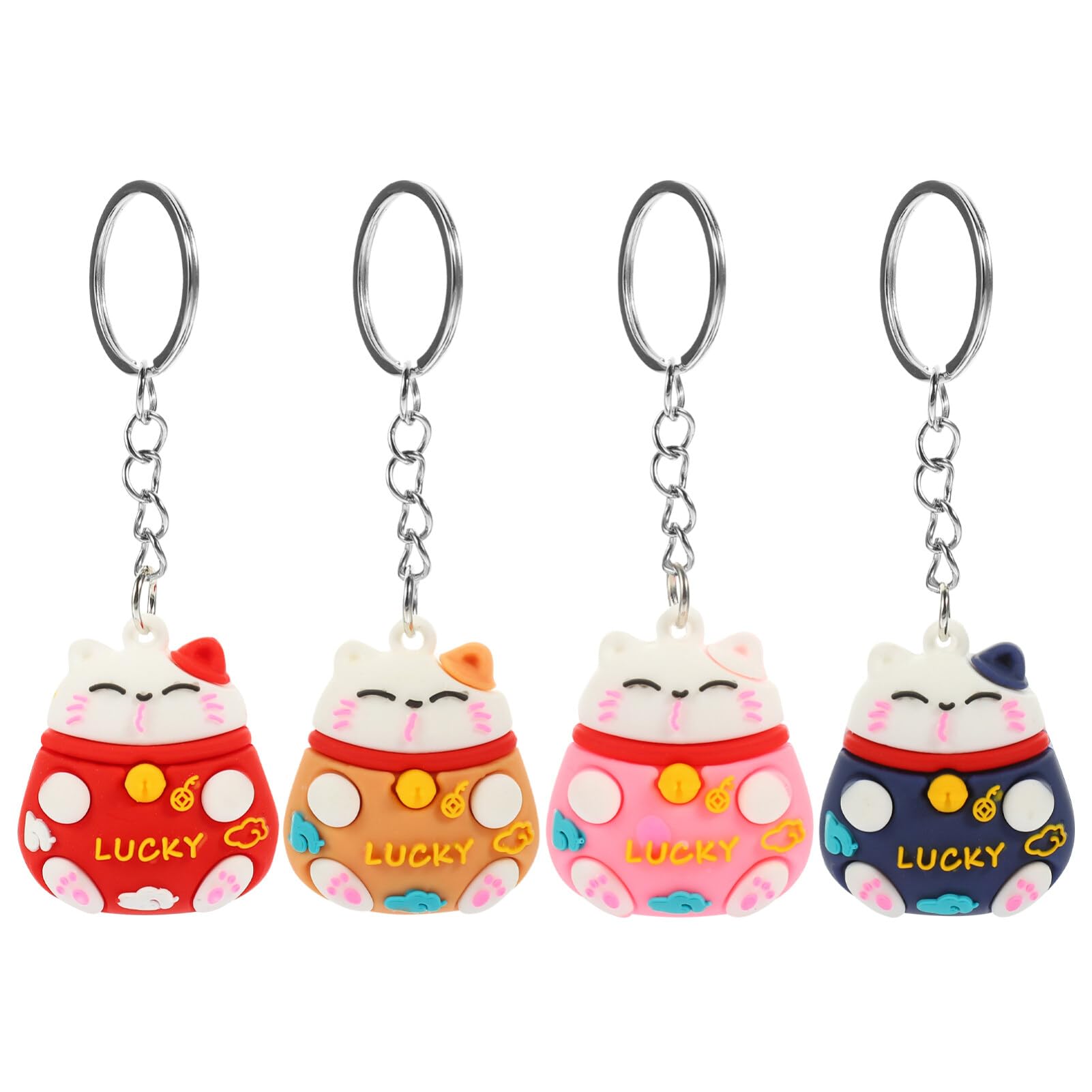 Amosfun 4pcs Maneki Neko Key Chain Lucky Cat Key Ring Feng Shui Attract Wealth Hanging Charm Decoration for Purse Backpack Handbag