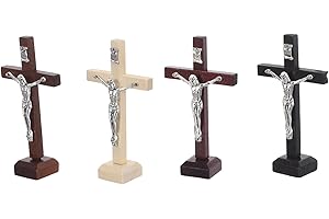 iplusmile 4pcs Wooden Handheld Cross Set for Prayer, Small Standing Crucifix Table Decoration, Multi-color