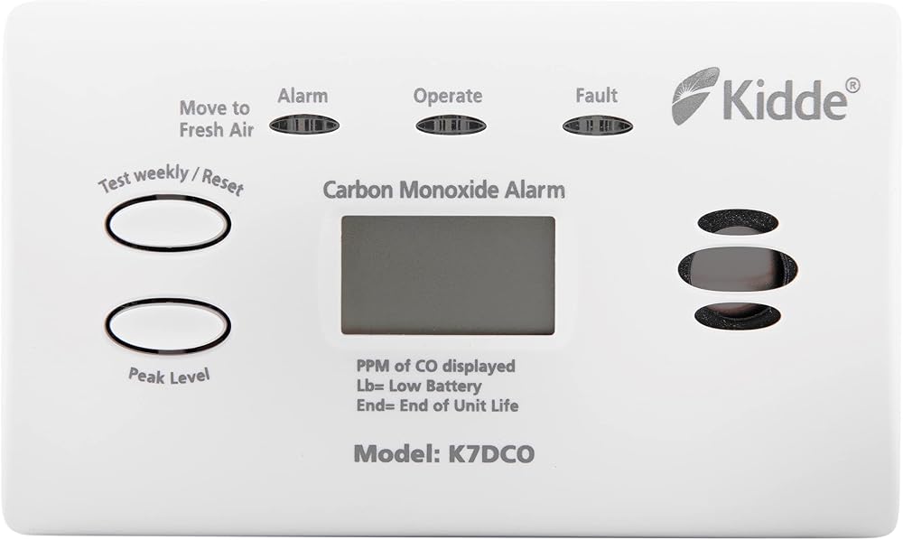 Kidde 7DCO 10 Year Carbon Monoxide Alarm Digital Display AA Battery Powered