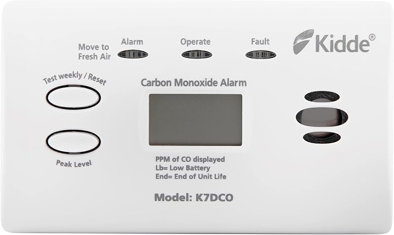 Kidde 7DCO 10 Year Carbon Monoxide Alarm Digital Display AA Battery Powered