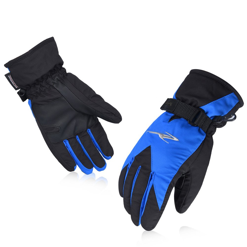 Vbiger Ski Gloves Snow Mittens Waterproof Winter Warm Cycling Gloves, X-Large, Blue