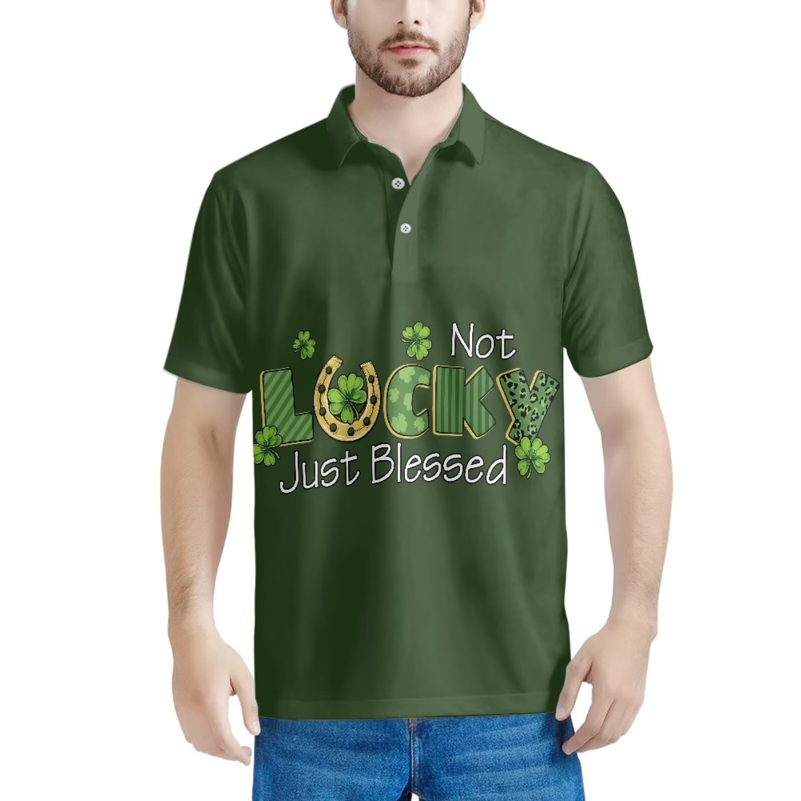 HUGS IDEA Lucky Print Golf Shirt St. Patrick's