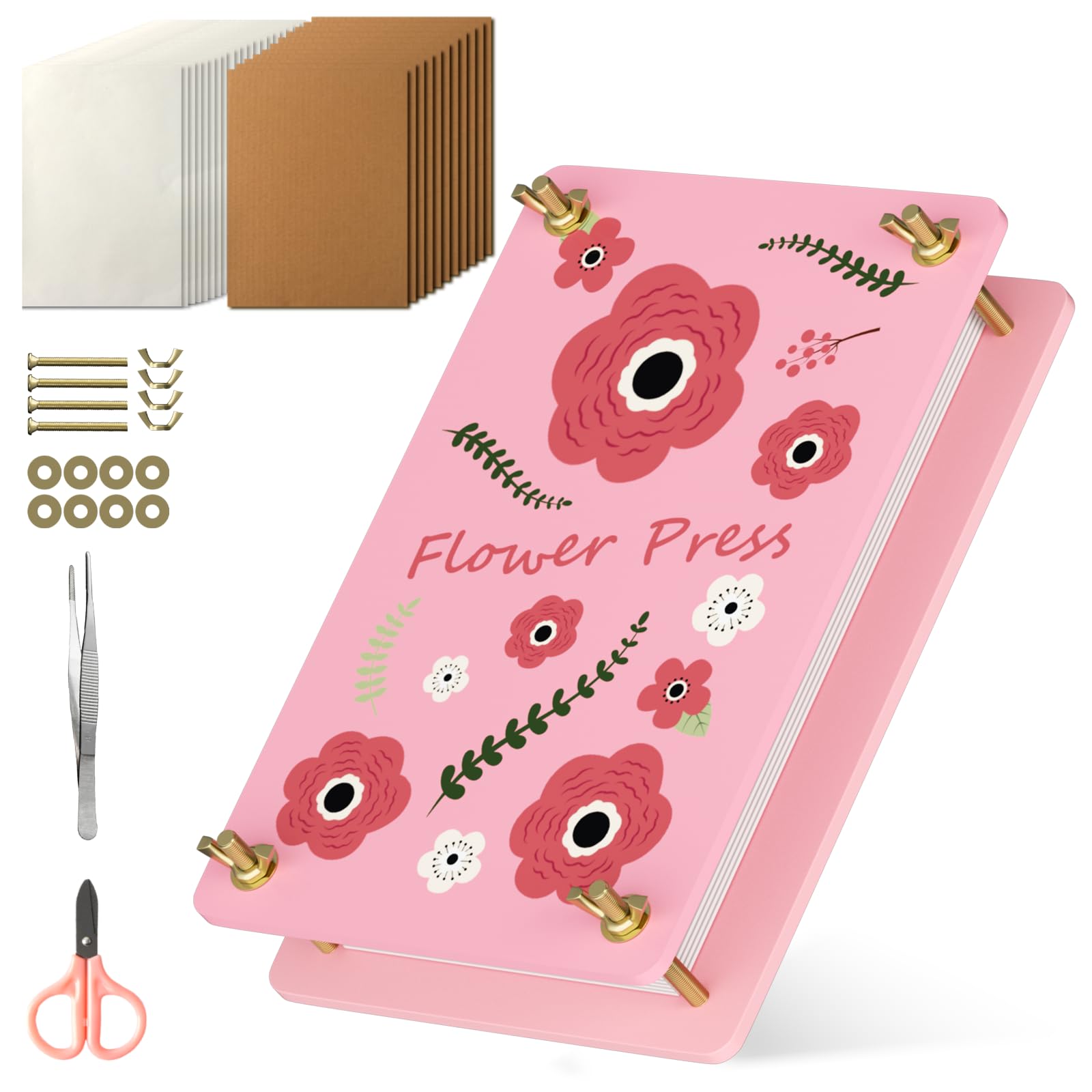 Exsivemy Large Flower Press Kit, 10 Layers 11.8" X 7.7" DIY Craft and Arts Kits, Wood Flower Leaf Plant Flower Pressing Kit for Adults and Kids, Flower Preservation Girl Gift