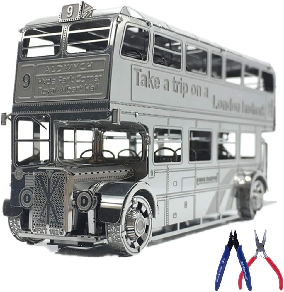 Kreekr 3D Metal Puzzle London Bus Model Kits DIY Laser Cut Assemble Jigsaw Toy with 2 Pliers