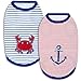 Blueberry Pet Soft & Comfy Summer Vacation Beach Cotton Dog T-Shirts, 2 Pack, Sunshine Sea Lover Striped Shirts Tank Top Clothes, Back Length 14