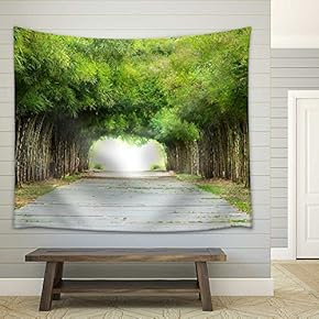 Walkway flanked on Both Sides with a Bamboo Forest - Fabric Wall Tapestry Home Decor - 51x60 inches