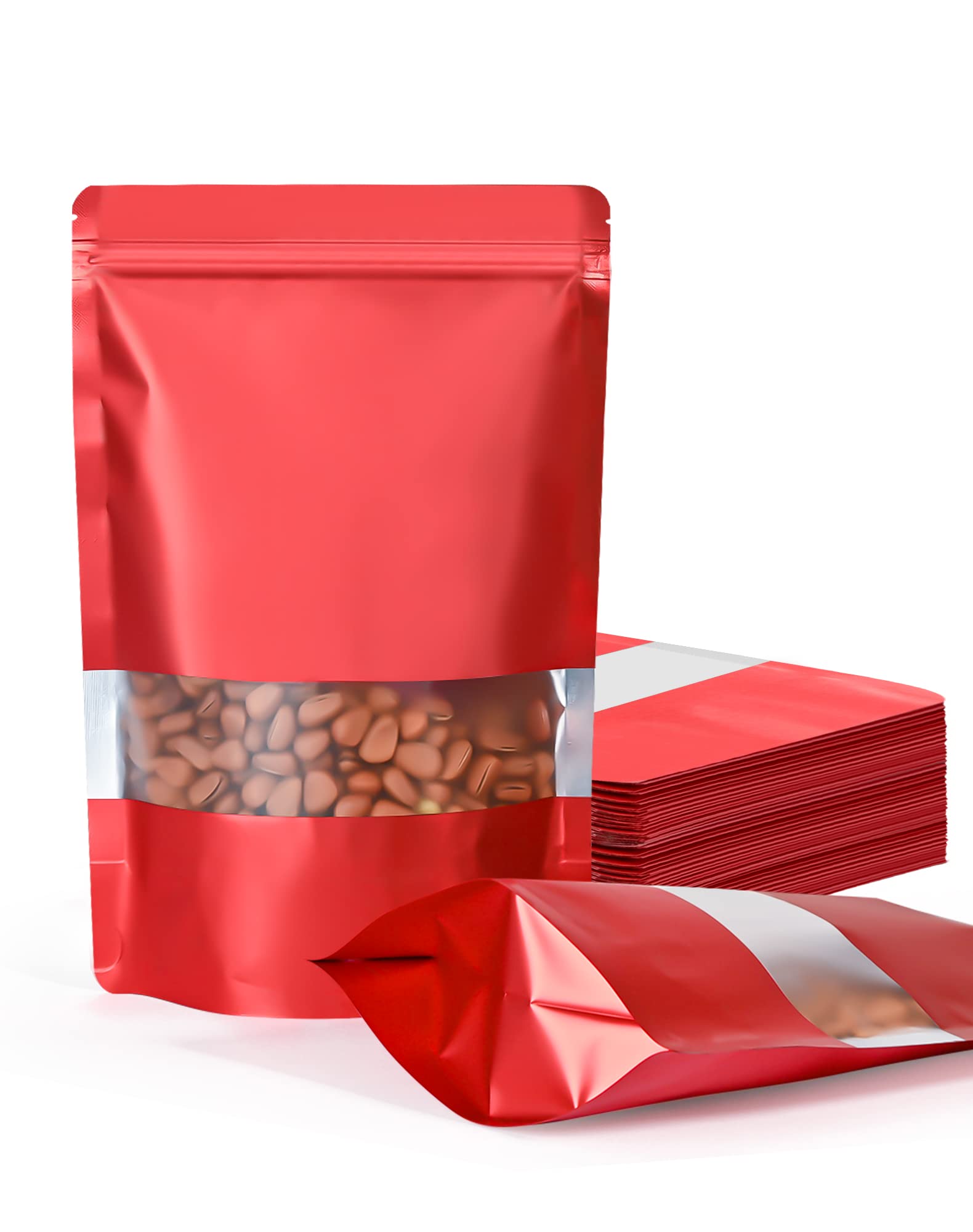 Photo 1 of 100 Pack Smell Proof Bags 5.5" x 7.8", Resealable Bags with Matte Window, Foil Pouch Stand Up Sealable Bags for Packaging?Red?