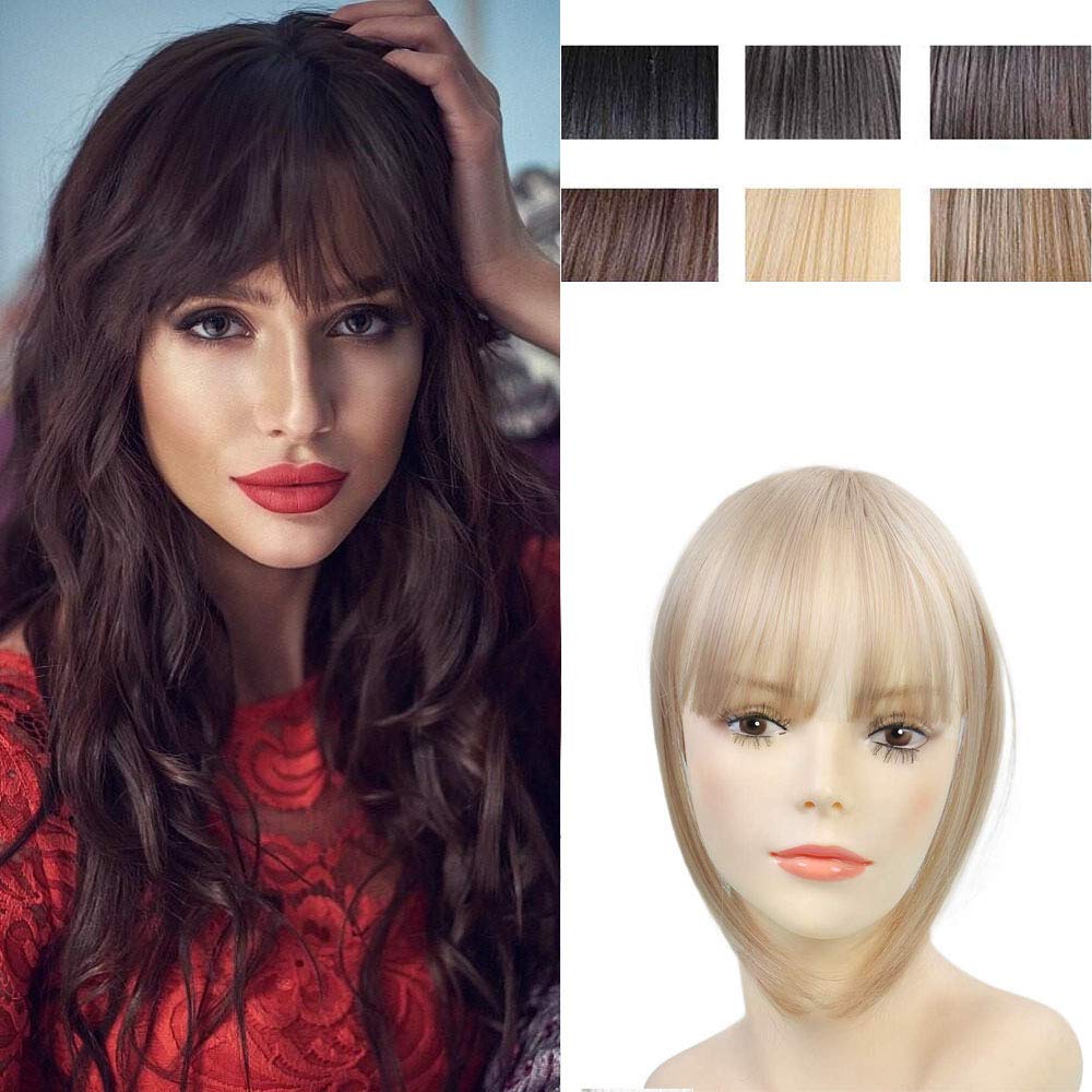 Clip in Hair Bangs Fringe Hair Extensions Straight Clip on Bangs with Temple Hairpieces Accessories for Women (Natural Blonde Mix Bleach Blonde)