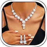 JAKAWIN Pearl Bridal Wedding Jewelry Set Prom Rhinestone Necklace Earring Set for Women