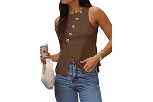 EGOCKAL Vest Tops for Women Casual Crewneck Button Down Waistcoat Sleeveless Business Office Work Blazer Suit Vests