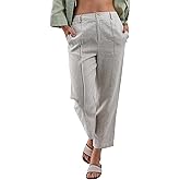Amazhiyu Women's 100% Linen Summer High-Rise Effortless Pintuck Ankle Pants Flax, Medium