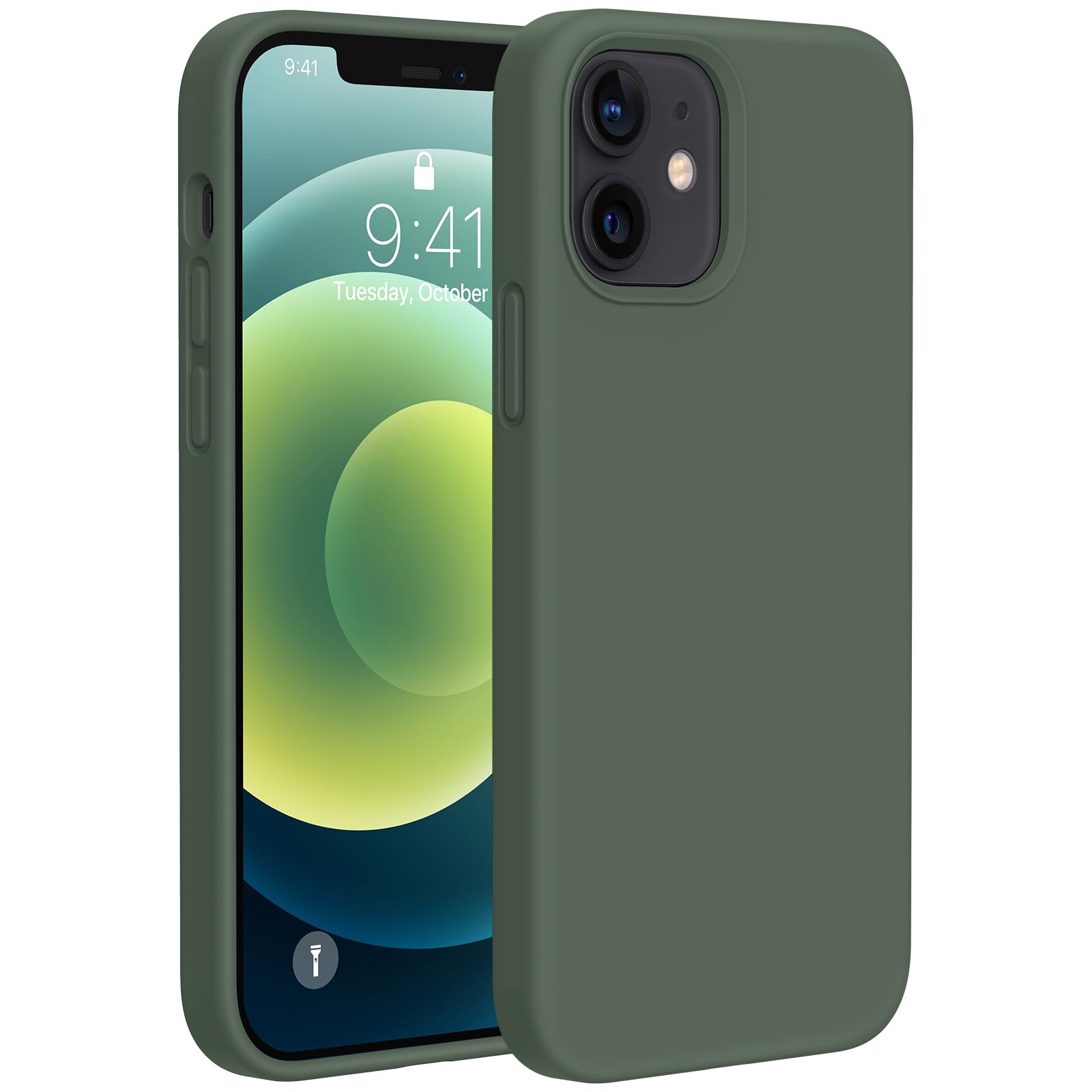 Photo 1 of Miracase Compatible with iPhone 12 Case and iPhone 12 Pro Case, Liquid Silicone Gel Rubber Full Body Protection Shockproof Drop Protection Phone Case for iPhone 12/12 Pro 6.1 inch, Dark Green