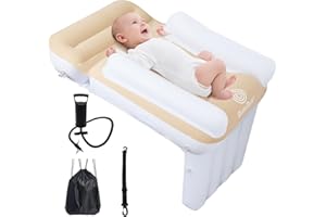 Blublu Park Kids Bed Airplane, Inflatable Toddler Bed for Kids Seat Extender, Toddler Plane Beds with Sides Pump Belt, Air Mattress Fits Seats of Flight, Car, Train (Cream)