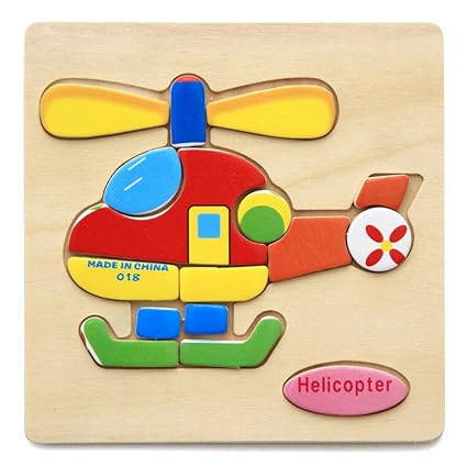 Alician Toy Children Cartoon Wooden Intelligence Jigsaw Puzzle Toy Animal Transportation Cognize Hands Grip Toy Helicopter