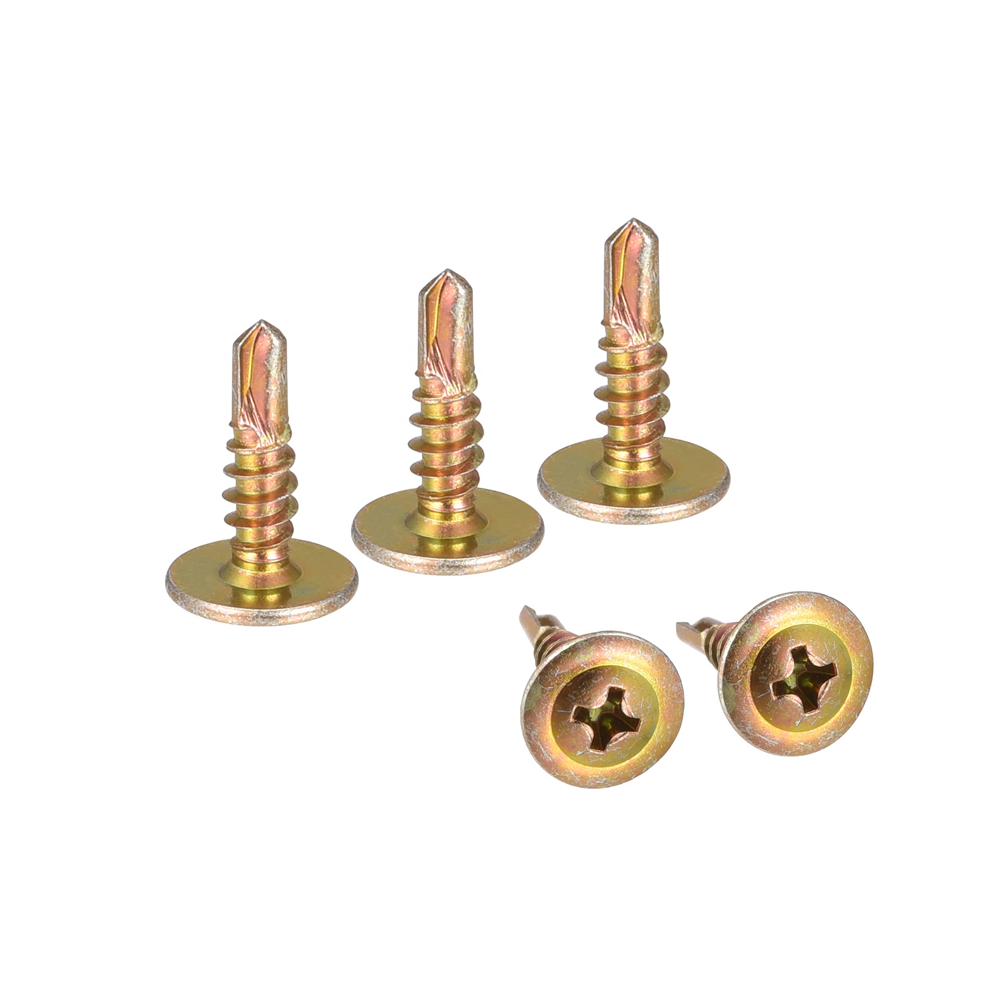 sourcing map Phillips Head Self Tapping Screws, #8 x 1/2" Carbon Steel Self Drilling Sheet Metal Screw Gold Tone 100pcs