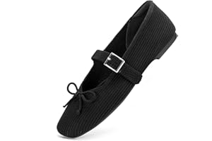FancyRing Women's Square Toe Flats With Bowknot, Mary Jane Ballet Washable Knit Shoes, Adjustable Straps, Comfortable Office Wear