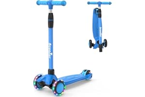 EVLIQUIL Kids Kick Scooter,Adjustable Height Handlebars and Removable Seat Scooters for Kids,3 Lighted Wheels Anti-Slip Deck Toddler Scooter for Boys & Girls Aged 3-12 up to 132 Lbs.