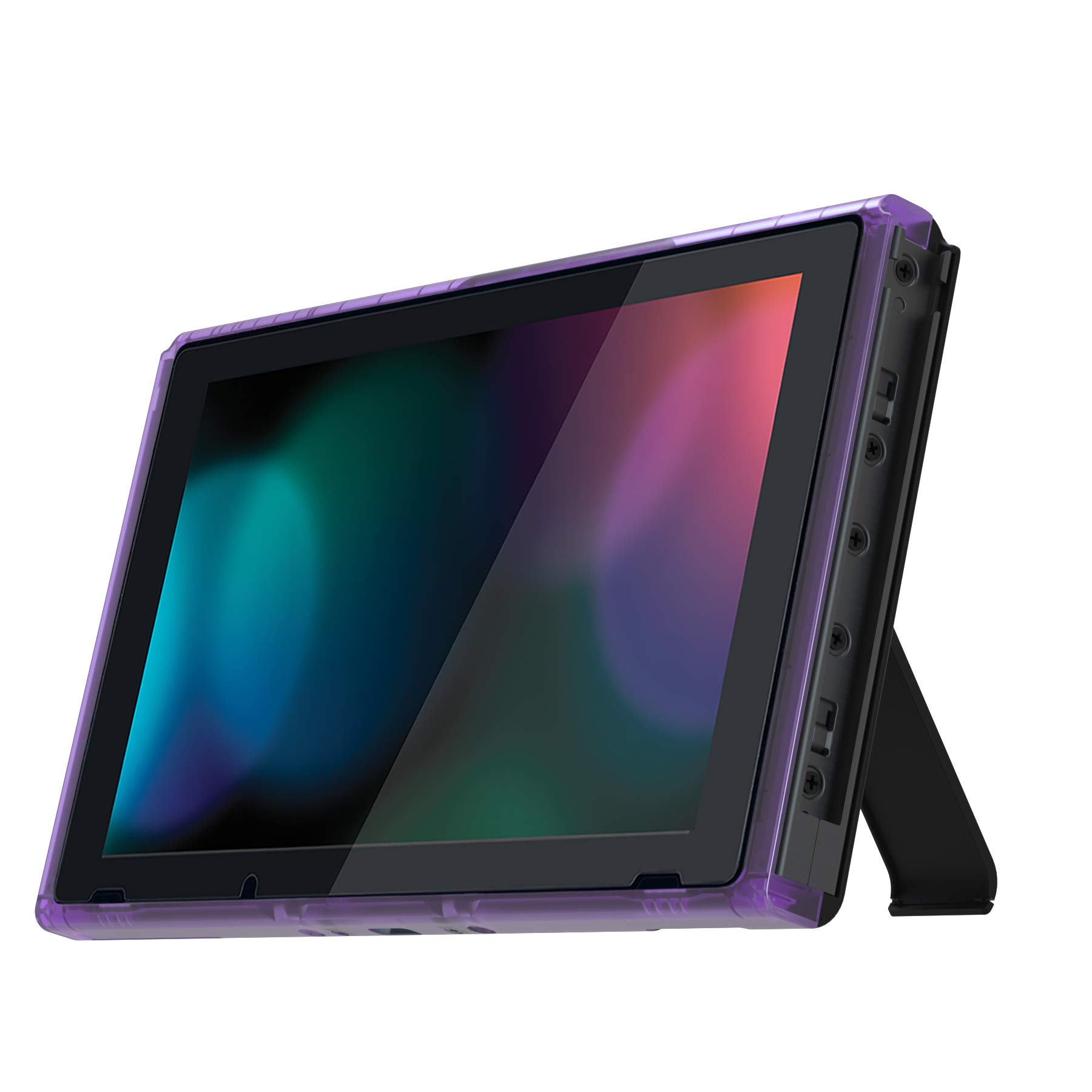 eXtremeRate Clear Atomic Purple DIY Housing Shell for Nintendo Switch Console, Replacement Faceplate Front Frame for Nintendo Switch Console w/Volume Up Down Power Buttons