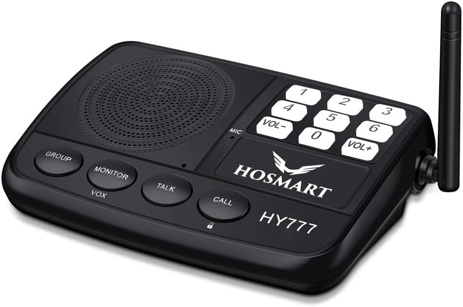 Wireless Intercom System Hosmart 1/2 Mile Long Range 7-Channel Security Wireless Intercom System for Home or Office (2019 New Version) [1 Station Black]