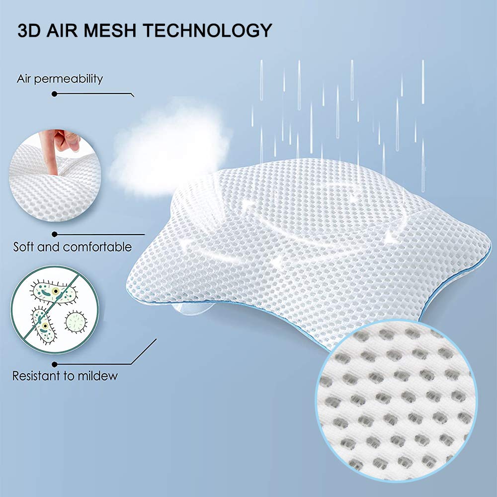 Non Slip Bath Pillow, Luxury Spa Bathtub Head & Neck Rest Support, Permeable Quick Drying Air Mesh Tub Pillow with 4 Large Suction Cups, Whirlpool, Jacuzzi & Standard Tubs, Soft and Relaxing: Beauty