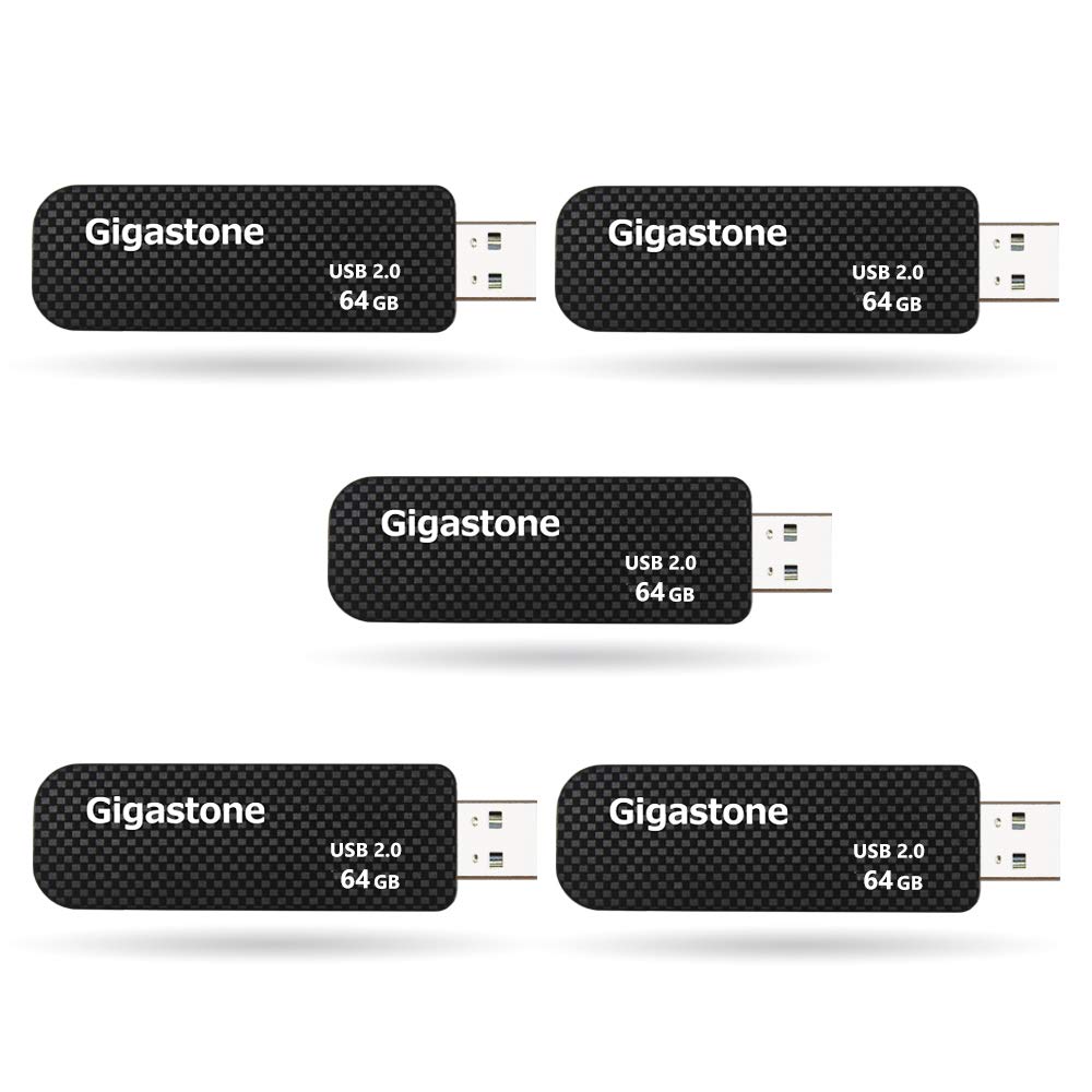 GIGASTONE 64GB 5-Pack V30 USB 2.0 Flash Drive 5-Pack, Capless Retractable Design Pen Drive, Carbon Fiber Style, Reliable Performance & Durable