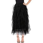Women's Tulle Skirt A-Line High Low Asymmetrical 3 Layered Midi Length Elastic Waist Tutu Skirts
