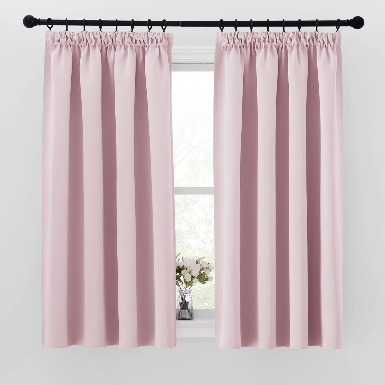 PONY DANCE Pink Curtains for Girls Bedroom 54 Drop Kids Blackout Thermal Curtains Pencil Pleat Short Blackout Window Curtains for Nursery with Hooks for Track, 2 Panels, W46 X L54, Pink — image 1
