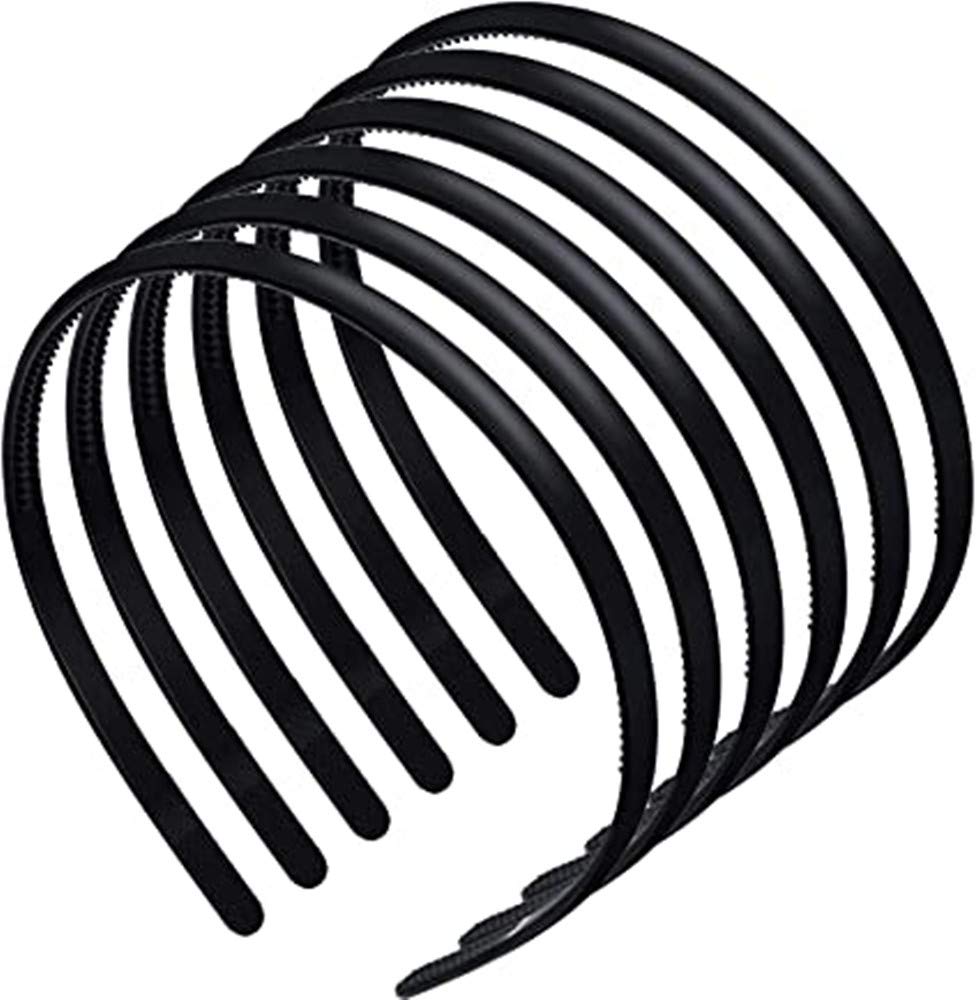 Cheeroyal 6 Pieces Plastic Plain Headbands Teeth Comb Headbands Skinny DIY Hair Bands Headbands for Women Girls (Rubber Black)