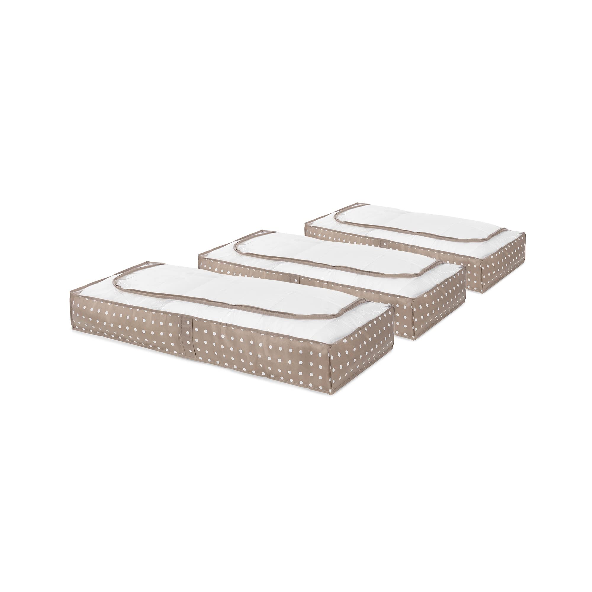 Compactor Set of 3 Extra Flat Underbed Storage Cases, Anti-Dust, Rivoli Range, Brown/White, Polypropylene and EVA, 45 x 108 x H15cm, RAN9816