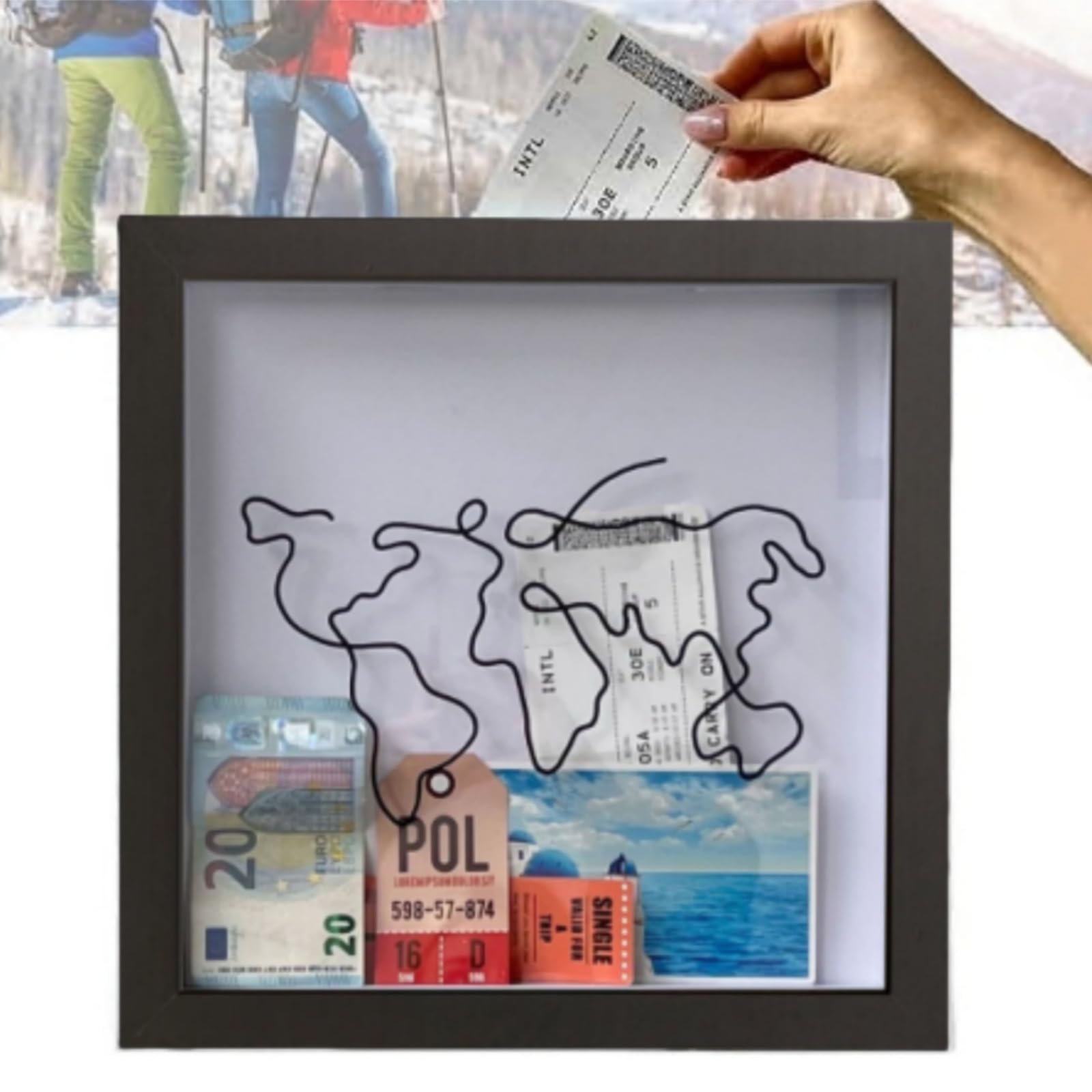 30cm Large Size Adventure Archive Box, Travel Memory Storage Boxes Ticket Shadow Box Frame Shadow with Slot for Travel Ticket Postcard (30 * 30cm)