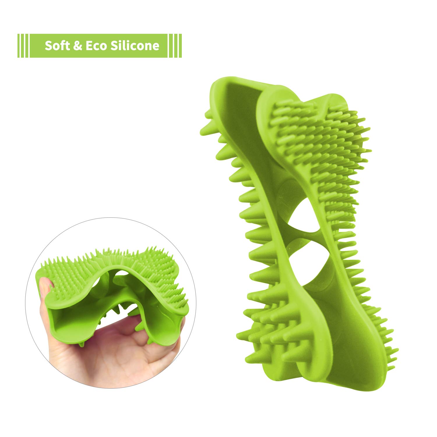 Plazenzon 2 in 1 Dog Bath Brush 100% Silicone Pet Comb for Dogs Cats Bathing, Grooming, Massaging, Shedding or Relaxing, Great for Short Hair Small and Large Dogs Cats and Any Haired Pets Green