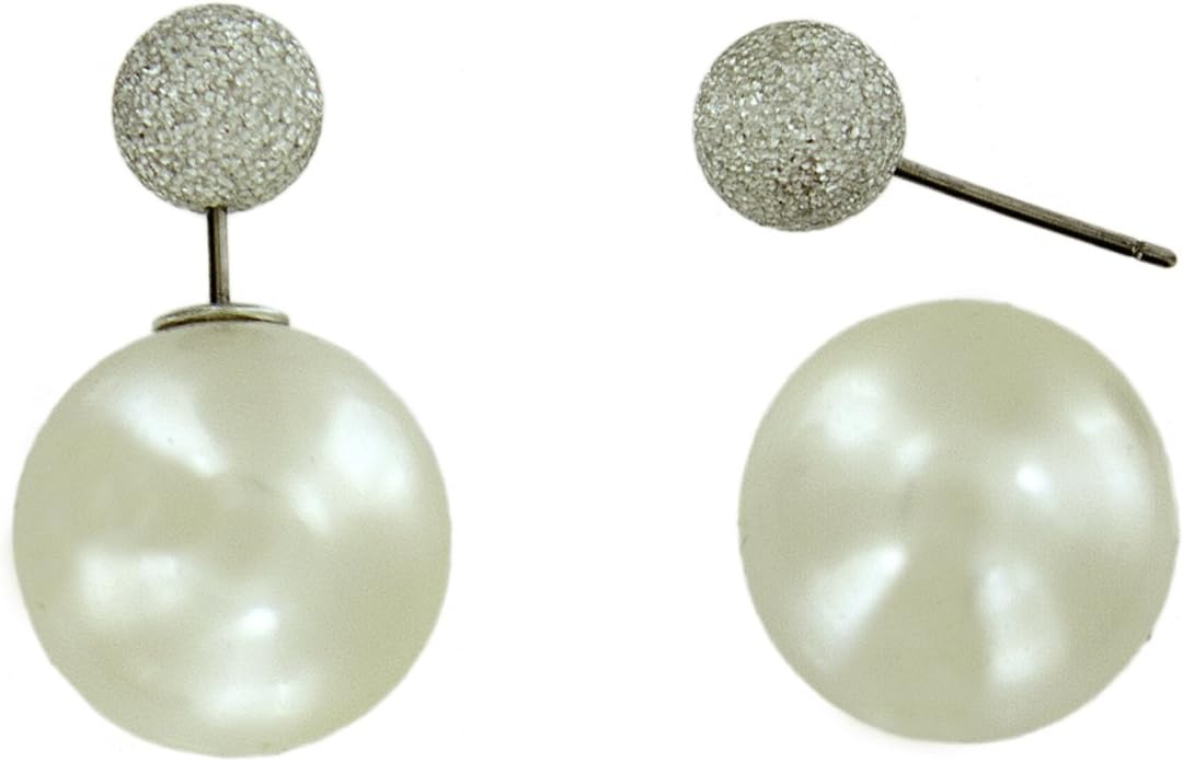 Glitter & Pearl Peekaboo Double Sided Earrings: Silver / White