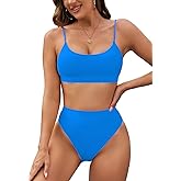 Pink Queen Plus Size High Waisted Bikini Set for Women Two Piece Cheeky High Cut Swimsuit Bathing Suit White M