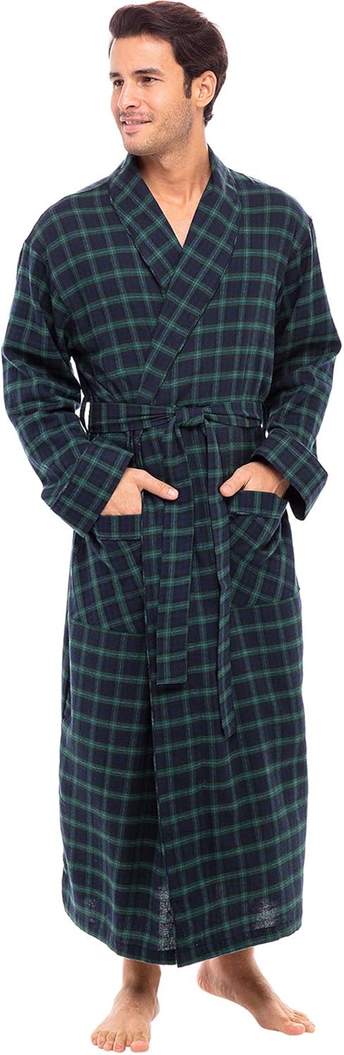 Alexander Del Rossa Men's Lightweight Flannel Robe, Soft Cotton Kimono at  Men’s Clothing store