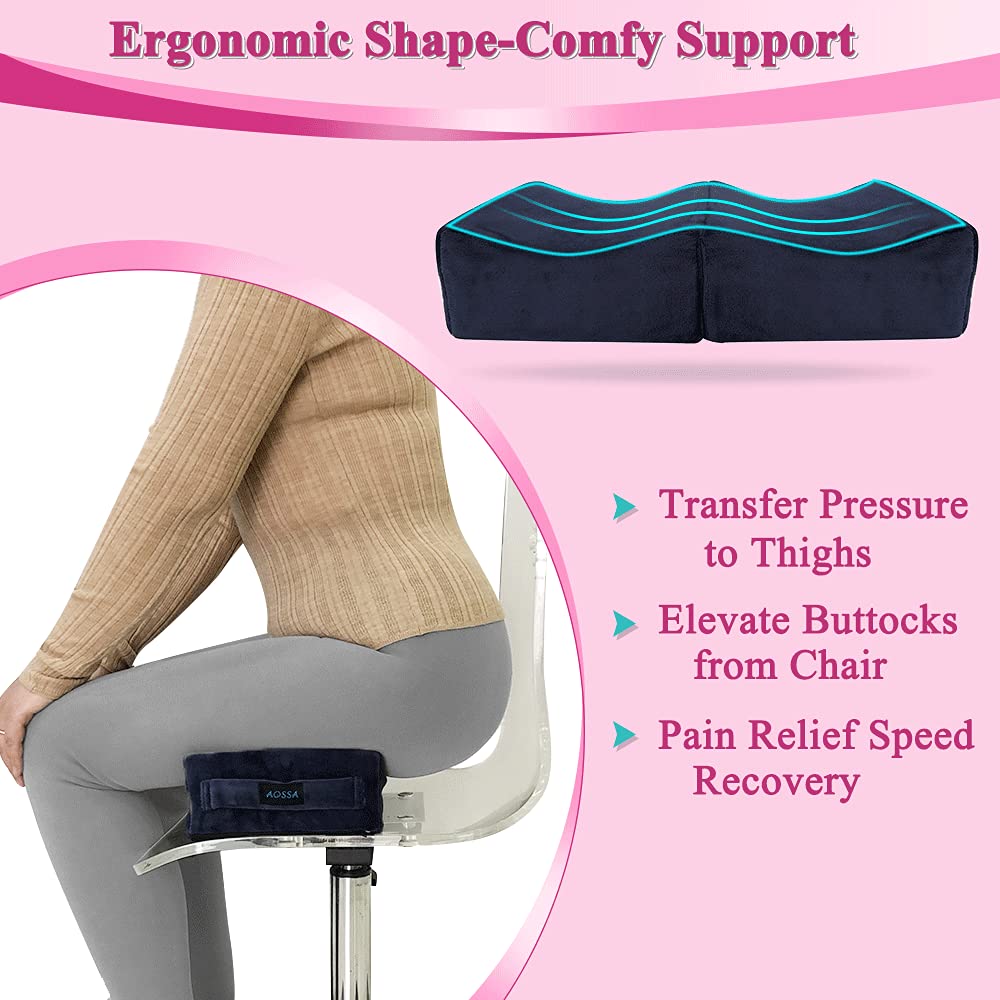 AOSSA BBL Pillow Brazilian Butt Lift Pillow After Surgery Seat Cushion Butt Pillow for Sitting Driving Post Recovery Booty Pillows Chair Butt Lift Buttocks Foam Cushion (Blue)