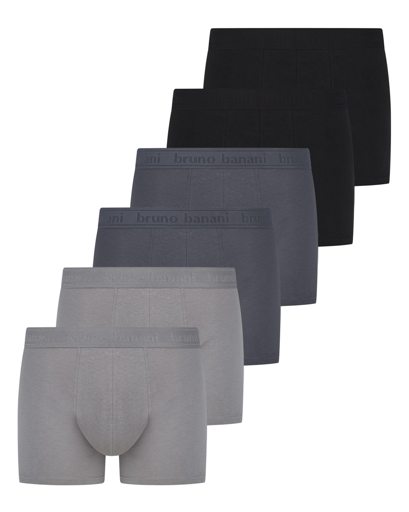 bruno banani Boxershorts Herren - 6er Set - Schwarz/Dunkel-/Hellgrau - S