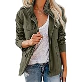 chouyatou Women's Fall Stand Collar Zip Up Military Cotton Utility Safari Jacket