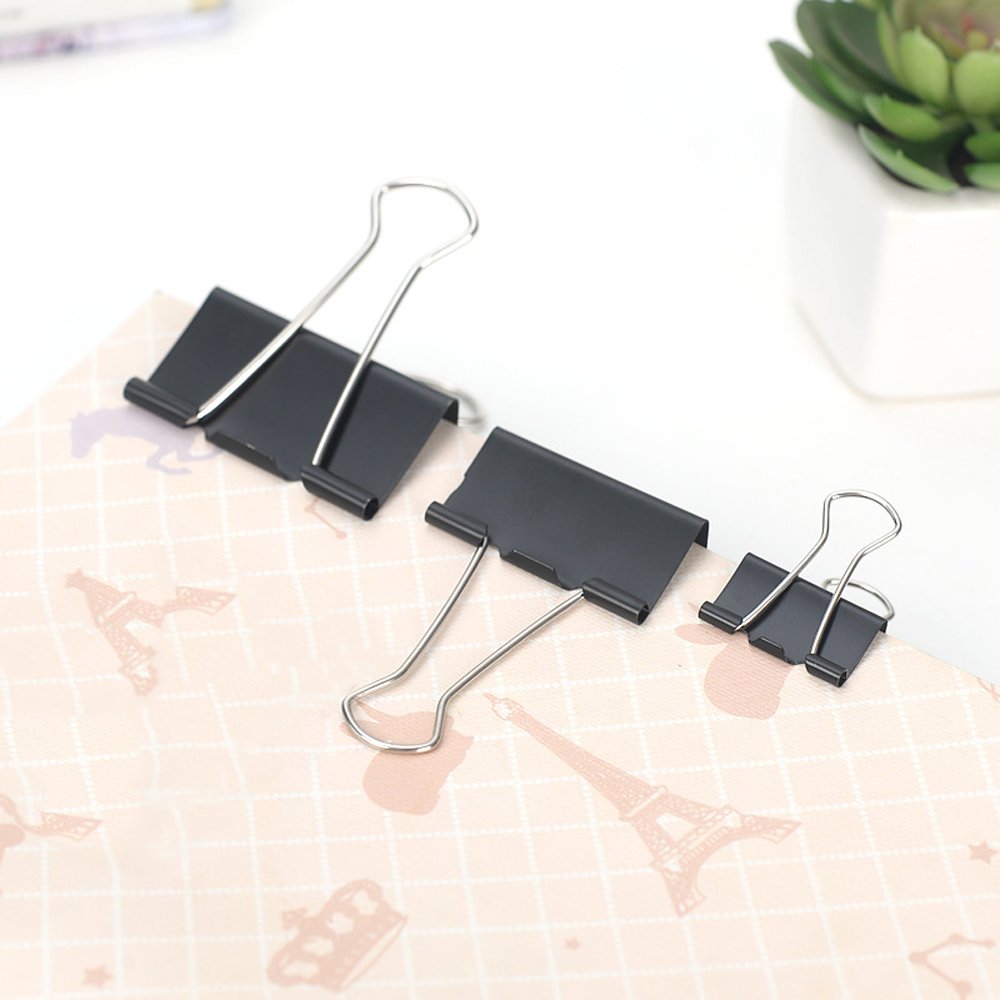 FICBOX 120 Pcs Black Binder Clips Paper Clamp - 6 Sizes